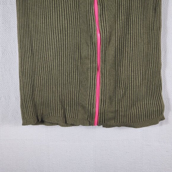 Nicki Minaj Olive Green w/Hot Pink Front Zipper Ribbed Rayon Nylon Skirt Size XL - Picture 6 of 16